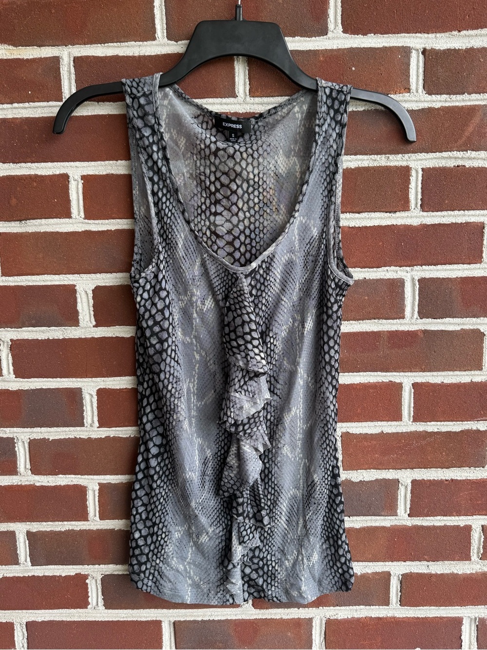 Express Gray Snake-Print Ruffle Tank Top